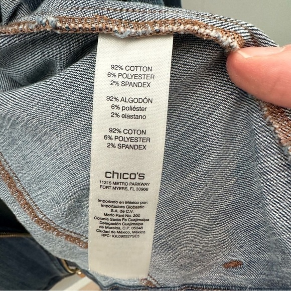 CHICO'S Modern Distressed Denim Moto Jacket, Size 2 (L), Blue - Picture 8 of 8